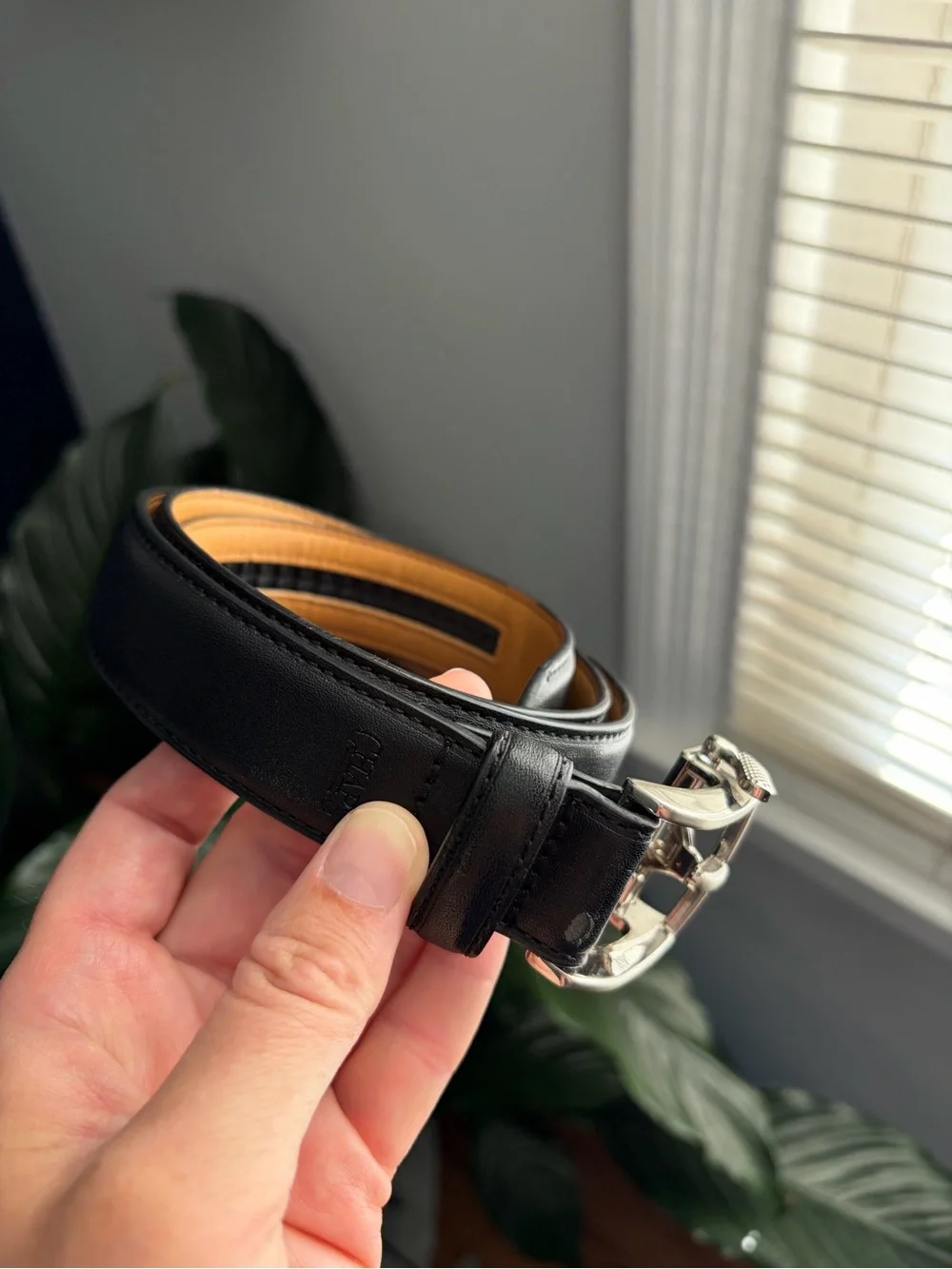 Men's Chaps Black Leather Belt with Silver Buckle